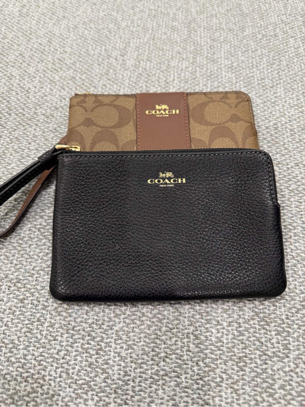 Coach Black Pebbled Leather Zip Pouch & Brown Signature Canvas -2 Wristlets